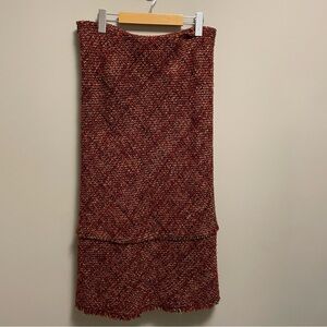Marks & Spencer Per Una Wool Blend Tweed Skirt Size 12 Long Fringe Hem